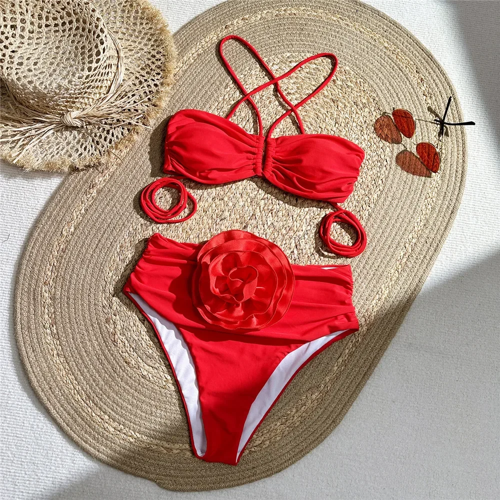Swimsuit Bikini Ruched - Pakaian renang bunga 3D seksi setelan