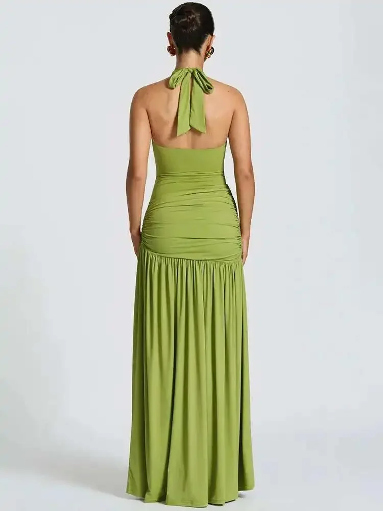 Set Gaun Maxi Seksi Elegan Tan - Maxi Dress Halter ulasan dan harga